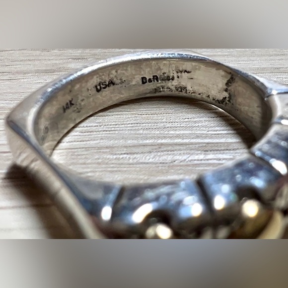 Vintage Designer David & Ronnie Sterling Silver & 14K Gold Band Ring, Size 7.5 - Picture 8 of 11
